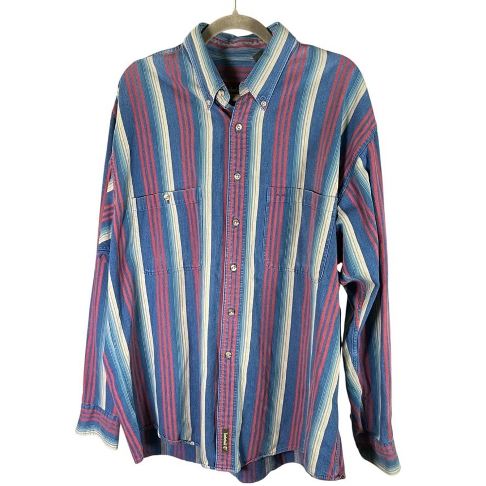 Timberland VTG Weathergear‎ Men XL Striped Button Down Shirt Casual Long Sleeve